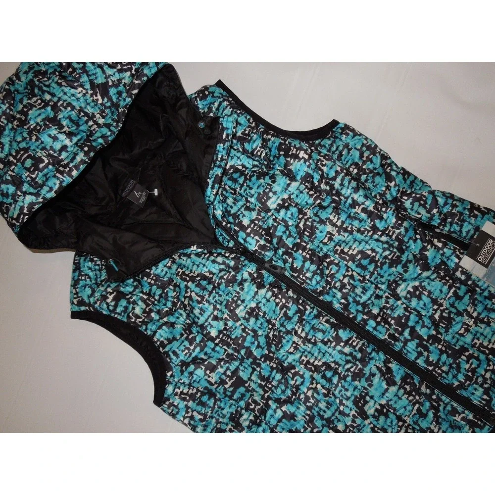 OUTDOOR RESEARCH Women's Aria Print Vest Down Alpine Lake Hooded Black Small‎ S